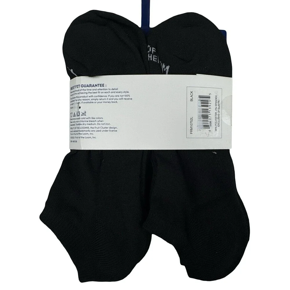 Fruit of the Loom Classic Collection Size 6-12 Socks Low Cut 8 Pairs Black New